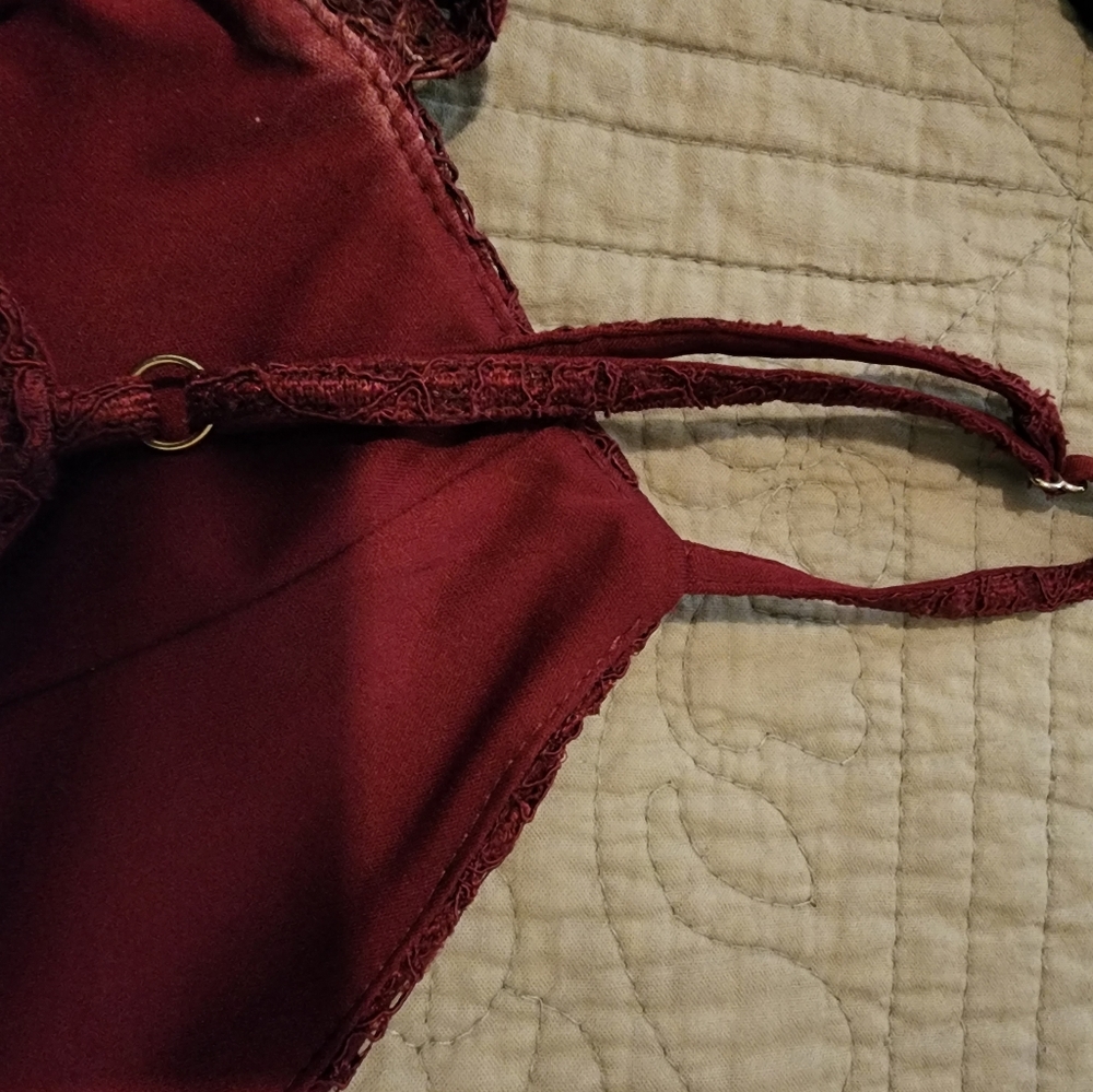 GUESS Burgundy Midi Open Shoulder Lace Dress - Picture 8 of 8